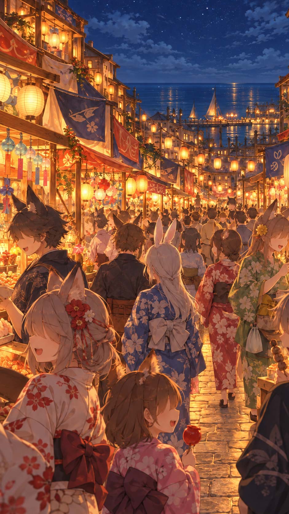 Lantern lit stalls and festivalgoers